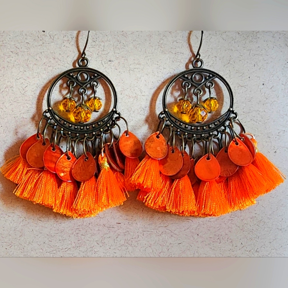 Orange Tasseled Earrings